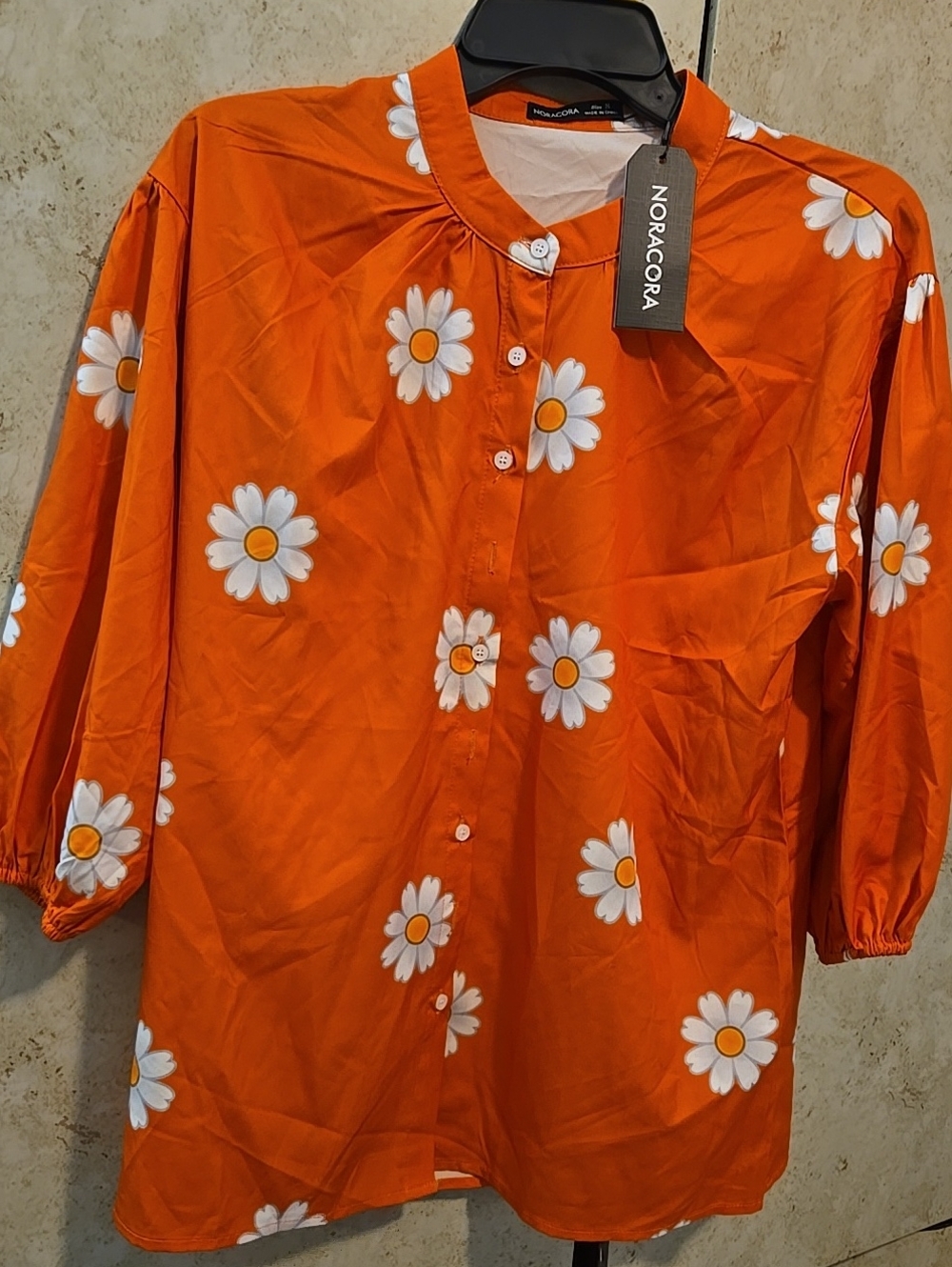 Noracora Orange Daisy Button-Up Blouse